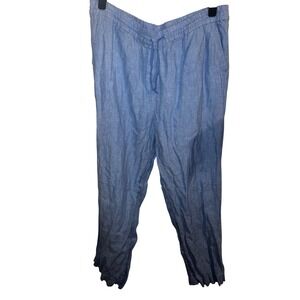Talbots Womens XL Blue 100% Linen Drawstring Elastic Waist Relaxed Pants
